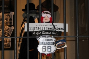 WBNQ Elf on the shelf of the jail inside Mclean County Museum of history